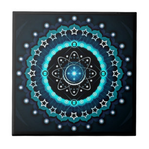 Kaleidoscope Mandala with Black Background Ceramic Tile