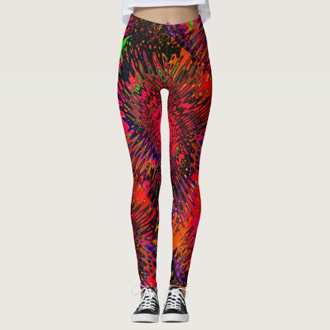 Kaleidoscope Orange Red Black Green Pink Leggings (Front)