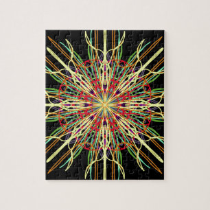 Kaleidoscope orange yellow black green blue flower jigsaw puzzle