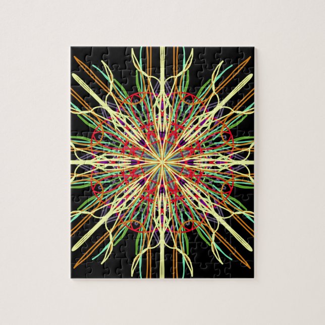 Kaleidoscope orange yellow black green blue flower jigsaw puzzle (Vertical)
