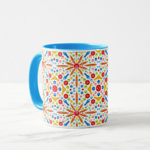 Kaleidoscope pattern, blue trim, mug