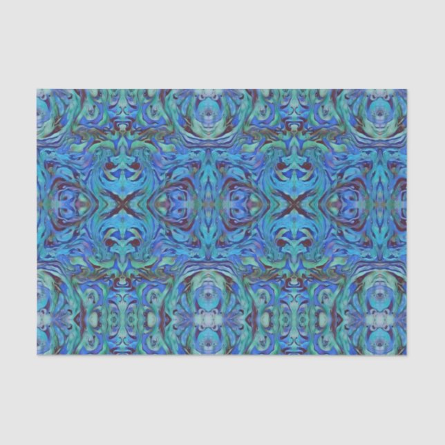 Kaleidoscope Pattern in Cool Blues Teal and Green Tissue Paper (Front)