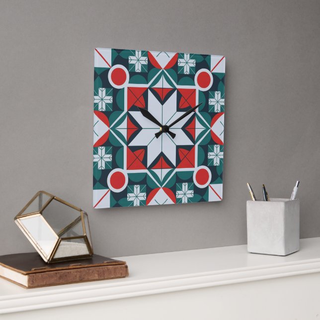 Kaleidoscope patterned square wall clock (Office)