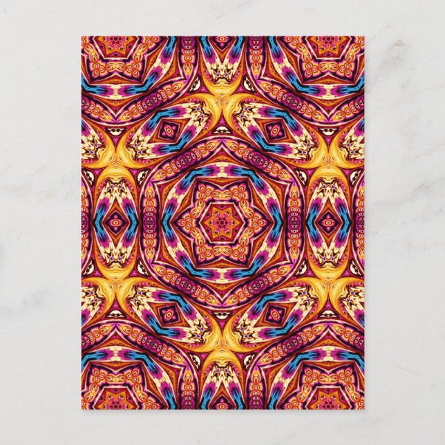 Kaleidoscope Postcard Blue and Cinnamon Brown (Front)