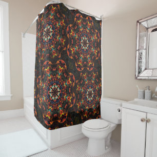 Kaleidoscope red brown locket etched glass style shower curtain