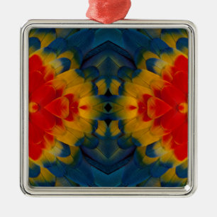 Kaleidoscope Scarlet Macaw design Metal Ornament