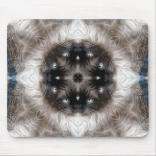 Kaleidoscope Siamese Cat Pattern with Blue Eyes Mouse Pad