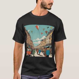 Kaleidoscope Skies: Pen & Ink-Style Kite Festival T-Shirt