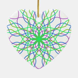 Kaleidoscope Star, White Green Blue Purple Art Ceramic Ornament