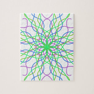 Kaleidoscope Star, White Green Blue Purple Art Jigsaw Puzzle