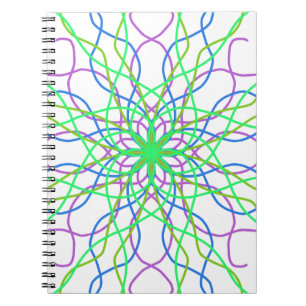 Kaleidoscope Star, White Green Blue Purple Art Notebook