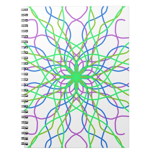 Kaleidoscope Star, White Green Blue Purple Art Notebook (Front)