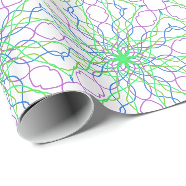 Kaleidoscope Star, White Green Blue Purple Art Wrapping Paper (Roll Corner)