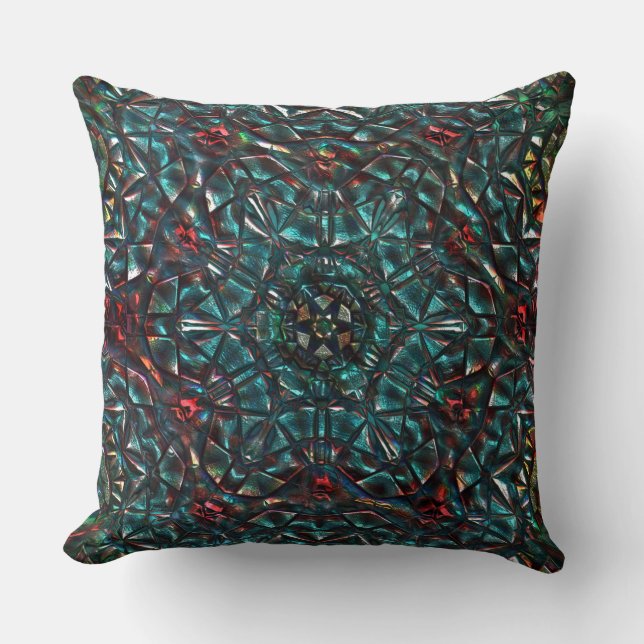 Kaleidoscope style old metal chrome blue green to  cushion (Front)