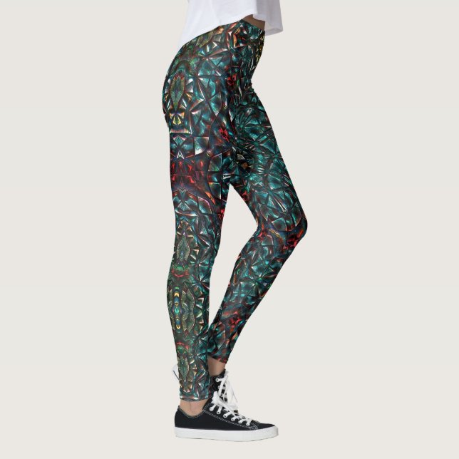 Kaleidoscope style old metal chrome blue green to  leggings (Right)