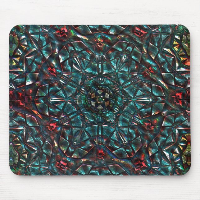 Kaleidoscope style old metal chrome blue green to  mouse pad (Front)