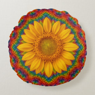 Kaleidoscope Sunflower  Round Cushion