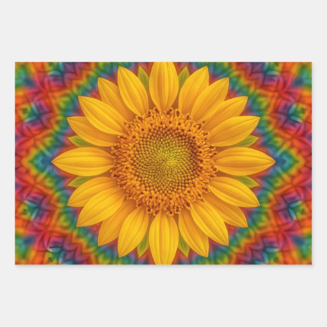 Kaleidoscope Sunflower  Wrapping Paper Sheet (Front)