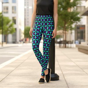 Kaleidoscope Teal Black & Purple Geometric Pattern Leggings