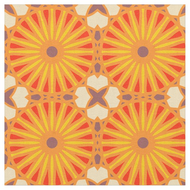 Kaleidoscope Wheel Pattern P Brick Red Yellow Fabric (Close Up)