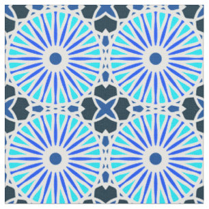 Kaleidoscope Wheel Pattern P White Blue Navy Fabric
