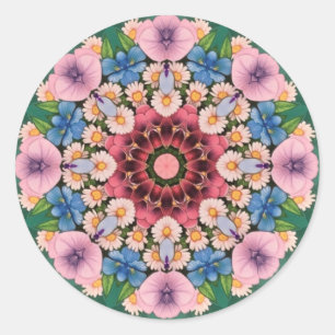 ~ Kaleidoscope White Pink Blue Green~ Classic Round Sticker