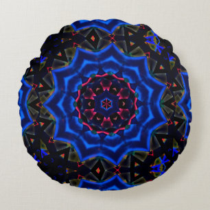 Kaleidoscope with circle, salmon to blue gradient round cushion