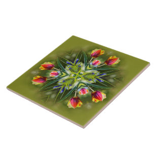 Kaleidoscopic Bicolored Purple and Gold Tulips Ceramic Tile