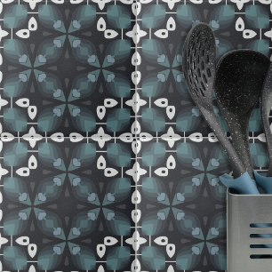 Kaleidoscopic Blue Grey Black Abstract Pattern Ceramic Tile