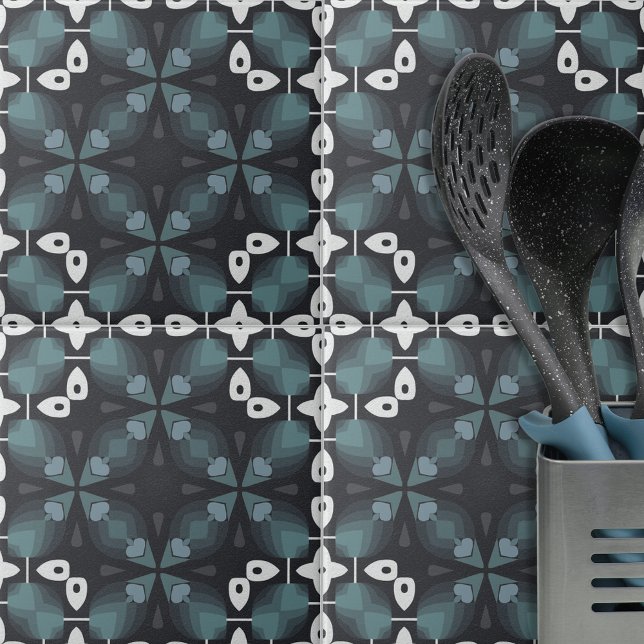 Kaleidoscopic Blue Grey Black Abstract Pattern Ceramic Tile (Creator Uploaded)