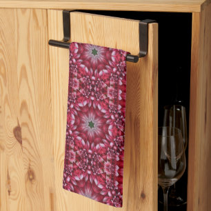 Kaleidoscopic Crimson Dahlia Tea Towel