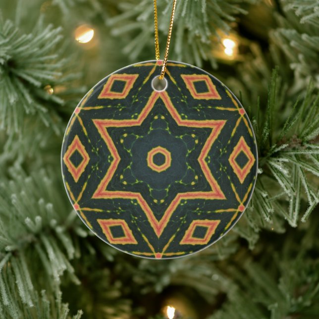 Kaleidoscopic Croton Leaf - "Star2" Ceramic Ornament (Tree)