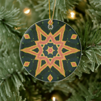 Kaleidoscopic Croton Leaf - "Star" Ceramic Ornament