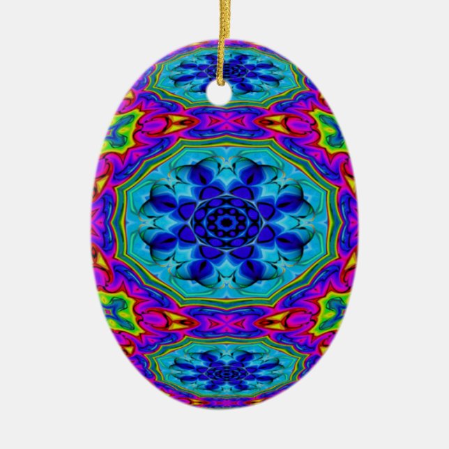 Kaleidoscopic Egg Ornament.2 Ceramic Tree Decoration (Front)