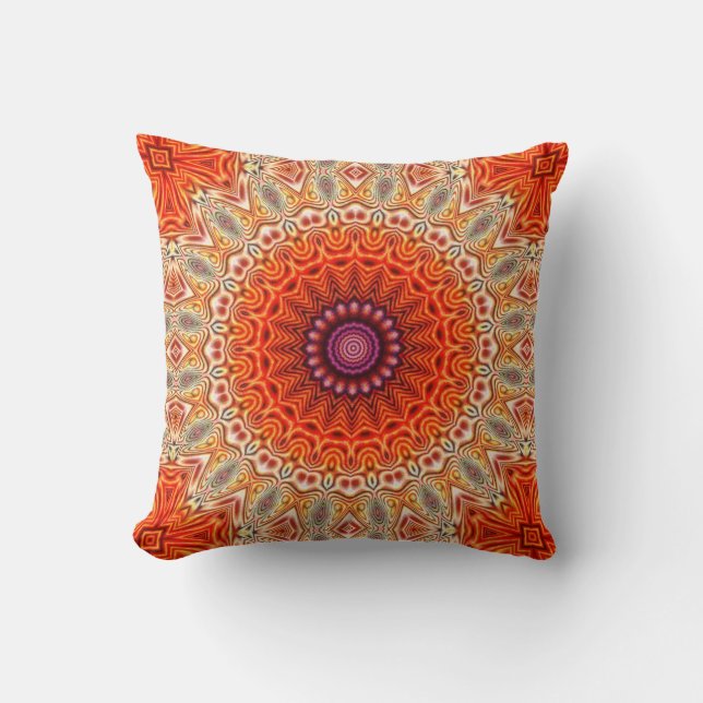 Kaleidoscopic Flower Orange And White Design Cushion (Front)