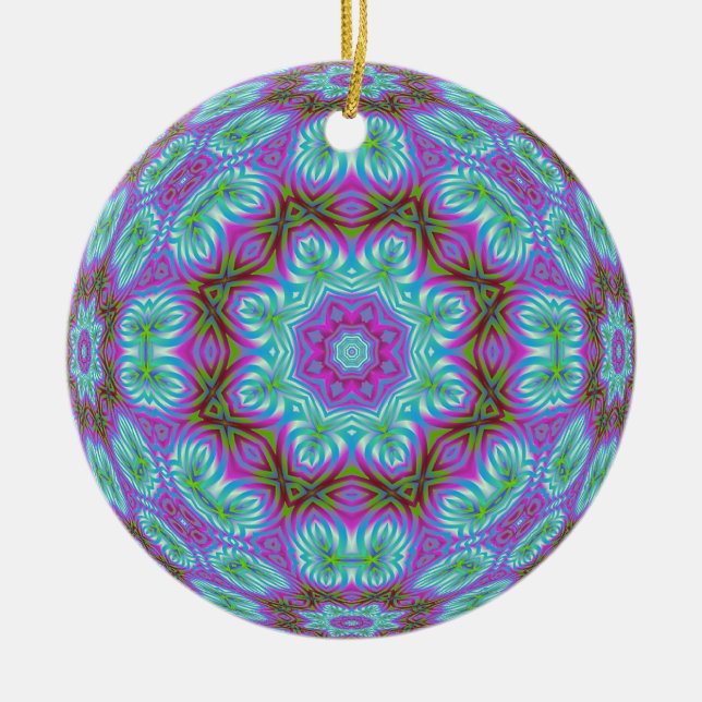 Kaleidoscopic Fractal Ornament.1 Ceramic Tree Decoration (Front)
