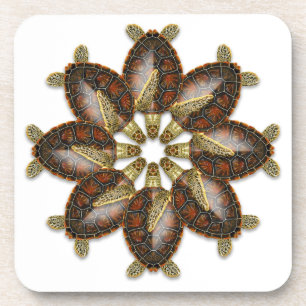 Kaleidoscopic Green Turtle Coasters