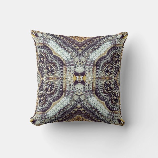 Kaleidoscopic grey Gold Medallion steampunk gears Cushion (Front)