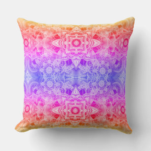 Kaleidoscopic Mandala in Blue, Yellow and Pink Cushion
