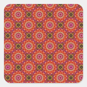 Kaleidoscopic Pattern in Red Square Sticker