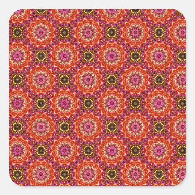 Kaleidoscopic Pattern in Red Square Sticker (Front)