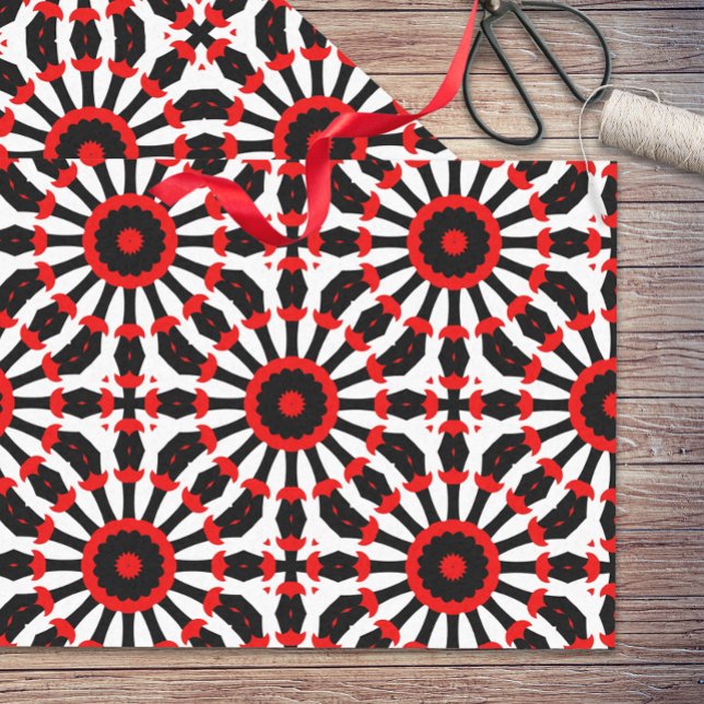 Kaleidoscopic Red Black White Mosaic Pattern Tissue Paper (Creator Uploaded)