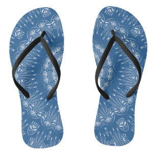Kaleidoscopic summer circle mosaic print blue colo thongs