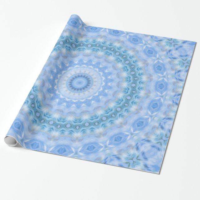 Kaleidoscopic summer circle mosaic print blue colo wrapping paper (Unrolled)