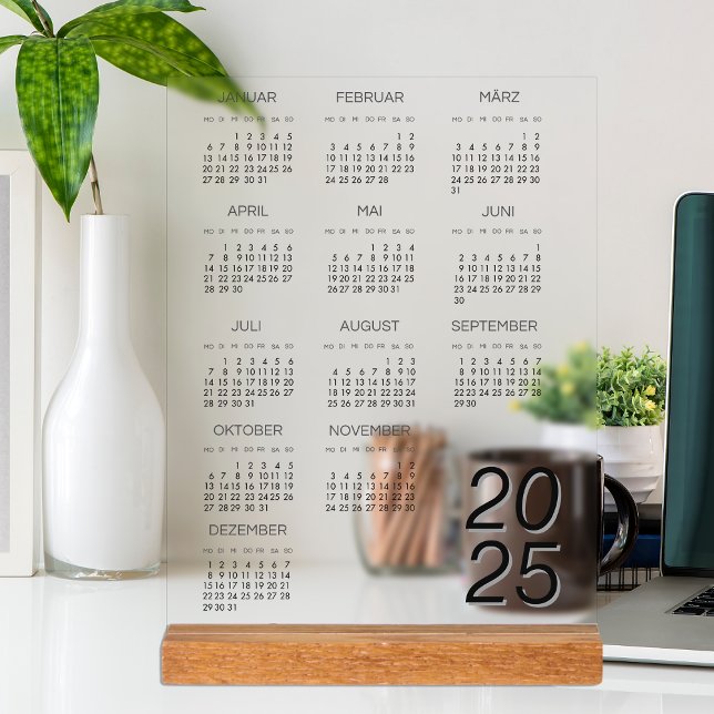 Kalender Deutsch 2025 Calendar Full Year Acrylic Sign (Kalender Deutsch 2025 Calendar Full Year Acrylic Sign)