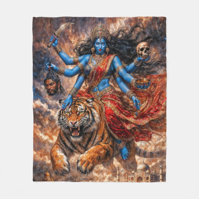Kali Goddess Riding the Tiger Fleece Blanket (Front)
