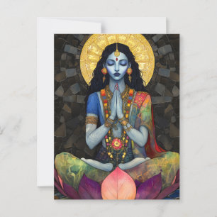Kali in Meditation: Mosaic Blue Gold Goddess Art Postcard