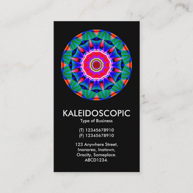 Kaliedoscopic Mandala 01 - Black Business Card (Front)