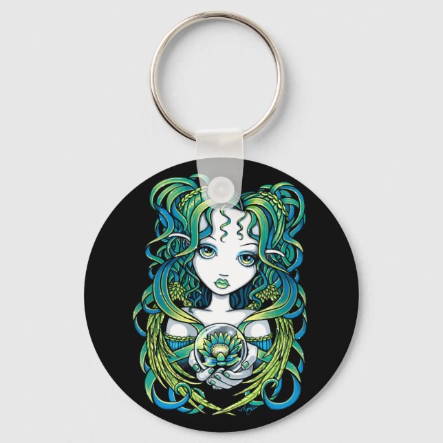 "Kallan" Green Lotus Water Angel Keychain (Front)