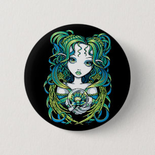 "Kallan" Green Lotus Water Angel Pinback Button
